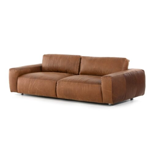 Plain Brown Leather Two Seater Sofa