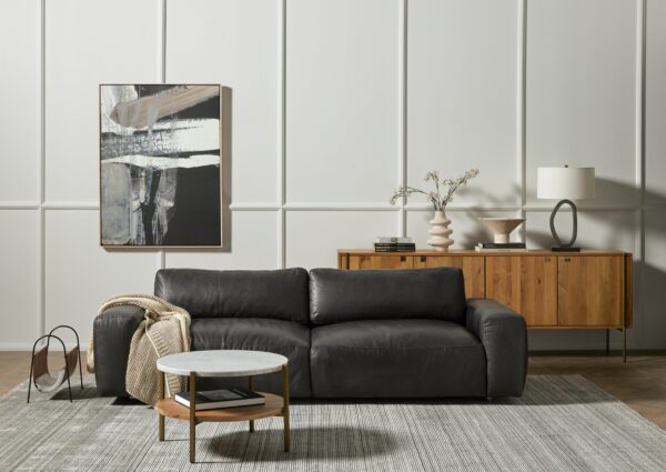 Beautiful Living Room With A Black Leather Couch