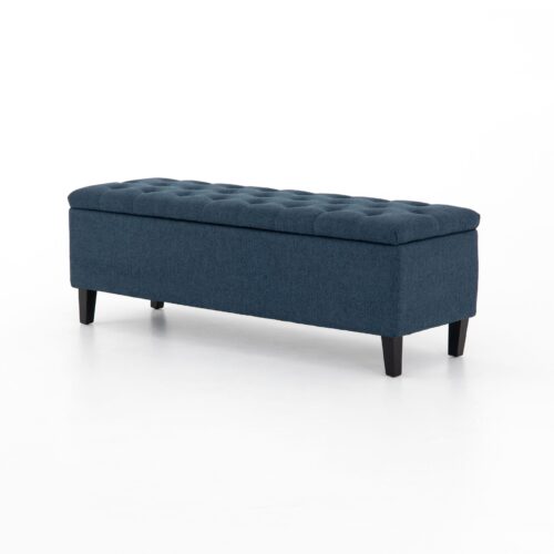 peacock blue button tufted storage bench