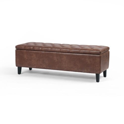 tobacco jay tufted leather storage bench