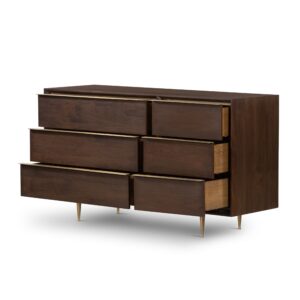 Billy Six Drawer Dresser Dark Walnut with drawers open