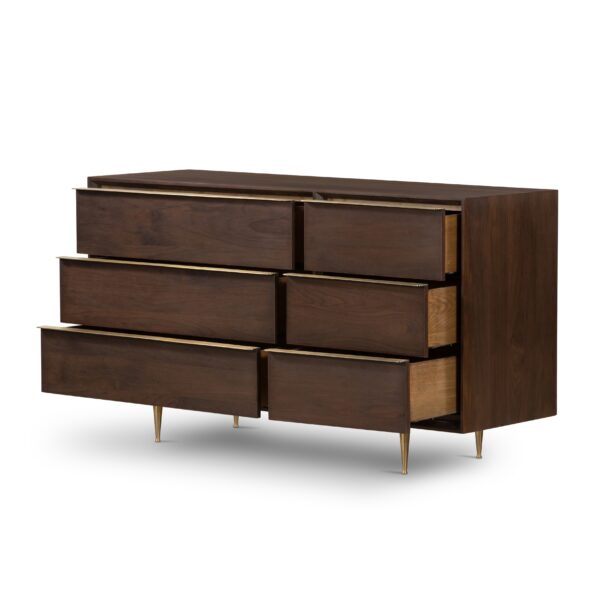 Billy Six Drawer Dresser Dark Walnut with drawers open