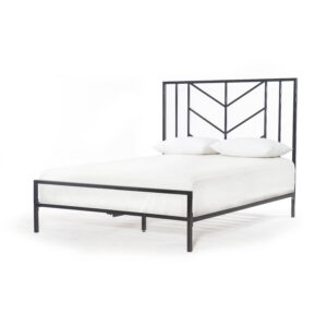 a vintage black, a squared, geometric spirited iron bed