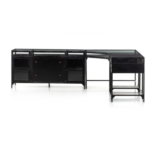 Shadow box desk filing credenza black with cabinets