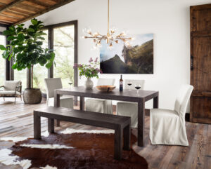 Pellman Chandelier, Wooden Table and a Bench