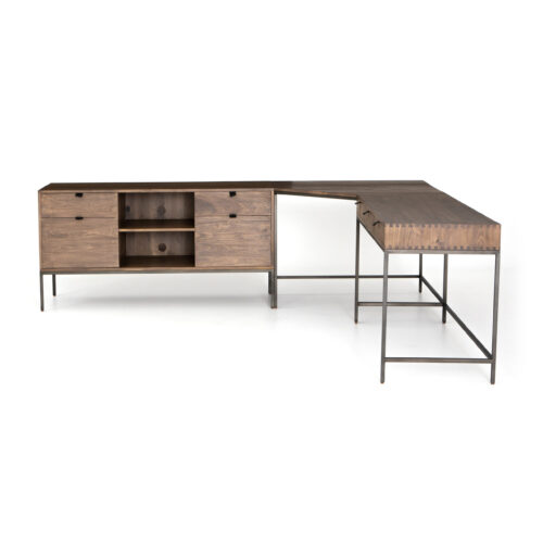 Trey Desk System with Filing Credenza Auburn Poplar